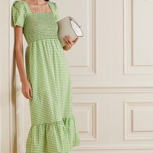 HVN
Shirred Gingham Cotton-Blend Poplin Maxi Dress size 10